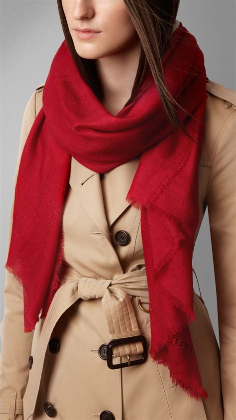 military red burberry scarf|BURBERRY Cashmere Giant Check Fringe Scarf Military Red .